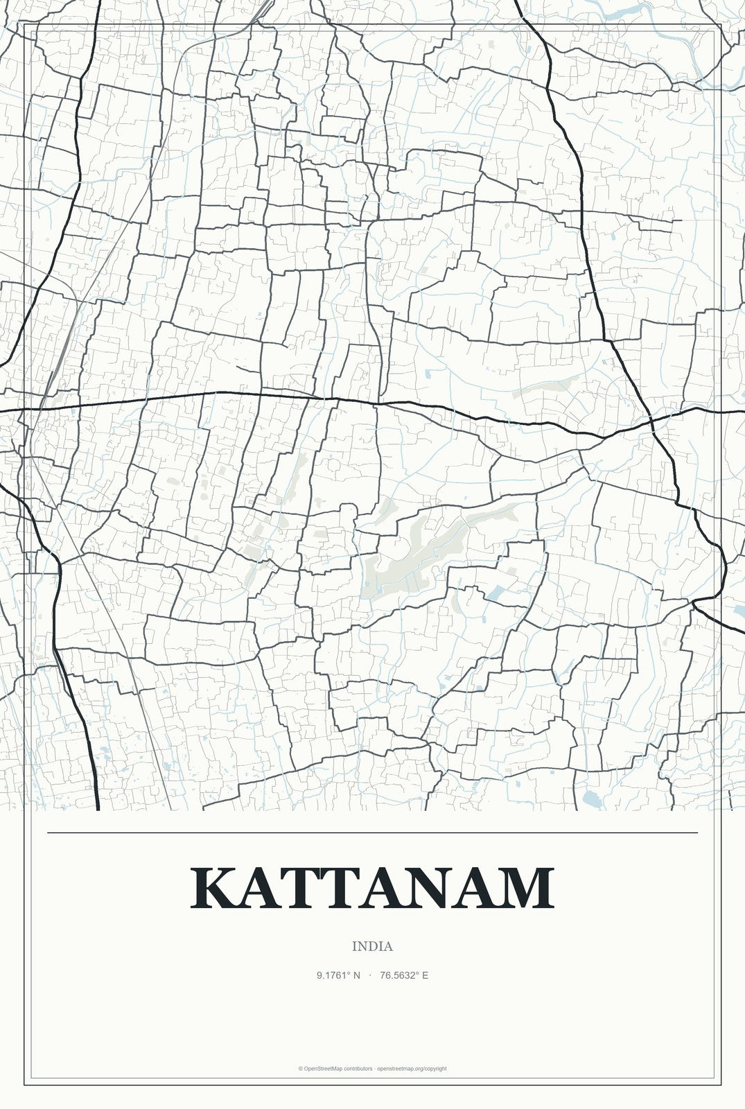 Kattanam, India City Map Aluminum Sign in Gallery Air style