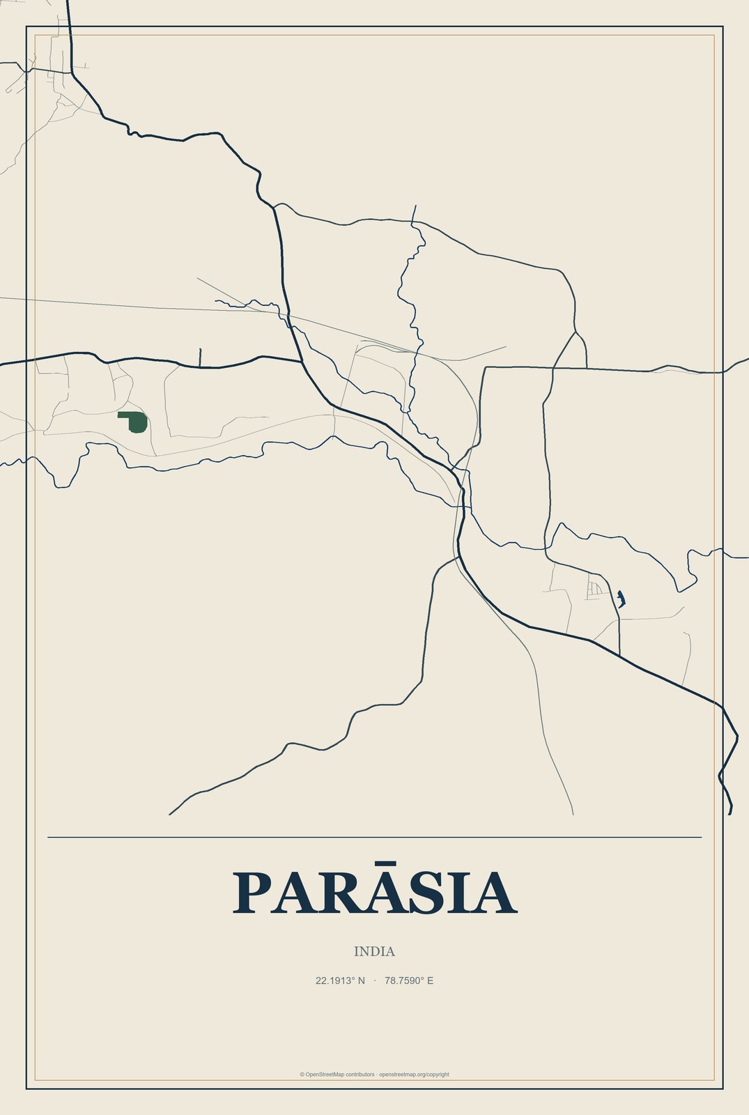 Parāsia, India City Map Aluminum Sign in Coastal Cutout style
