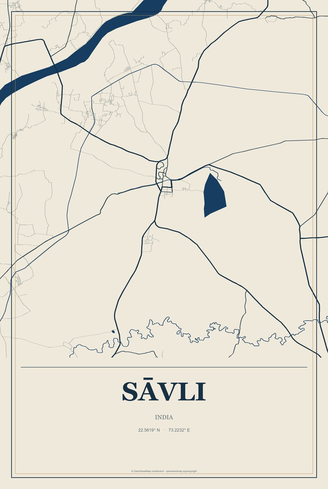 Sāvli, India City Map Aluminum Sign in Coastal Cutout style