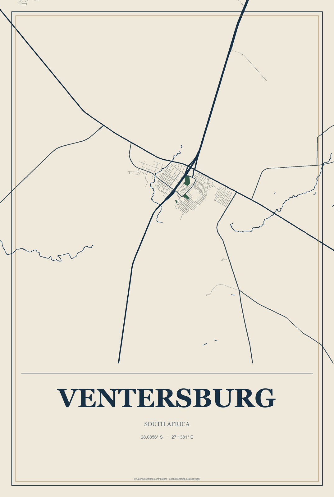 Ventersburg, South Africa City Map Aluminum Sign in Coastal Cutout style