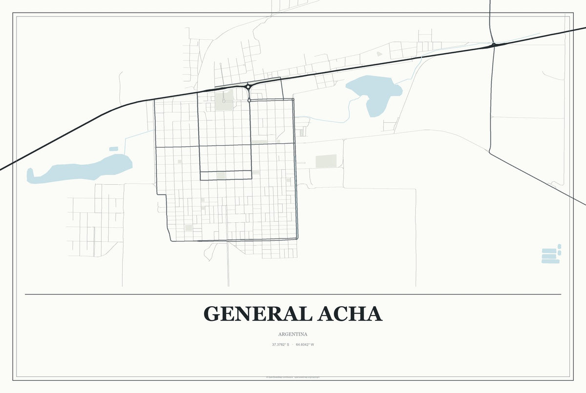 General Acha, Argentina City Map Aluminum Sign in Gallery Air style