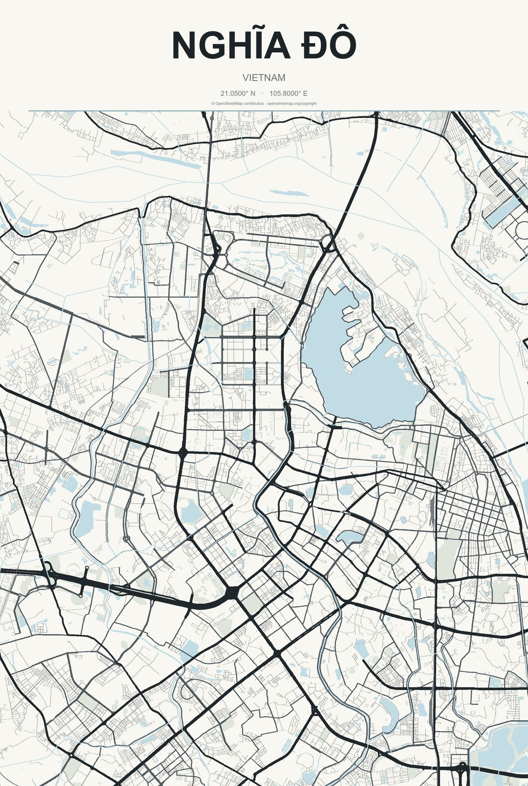 Nghĩa Đô, Vietnam City Map Aluminum Sign in Headline Atlas style