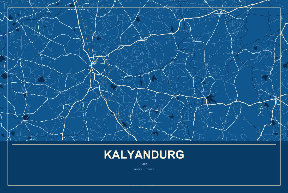 Kalyandurg, India City Map Aluminum Sign in Harbor Cobalt style