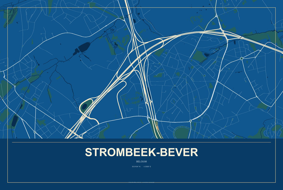 Strombeek-Bever, Belgium City Map Aluminum Sign in Harbor Cobalt style