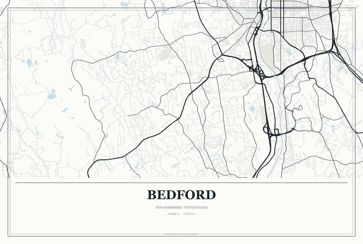 Bedford, New Hampshire City Map Aluminum Sign in Gallery Air style