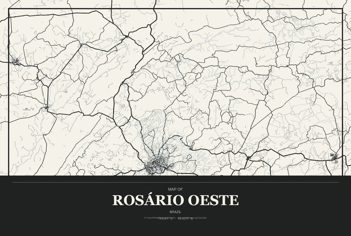 Rosário Oeste, Brazil City Map Aluminum Sign in Museum Plaque style