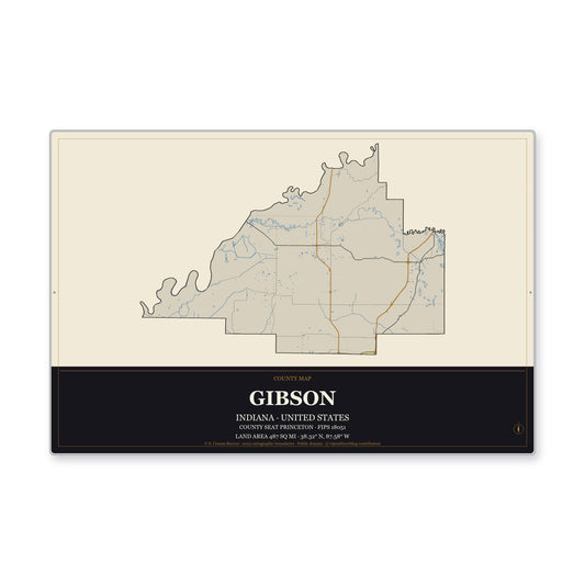 Gibson County, Indiana Map Aluminum Sign in Museum Plaque style