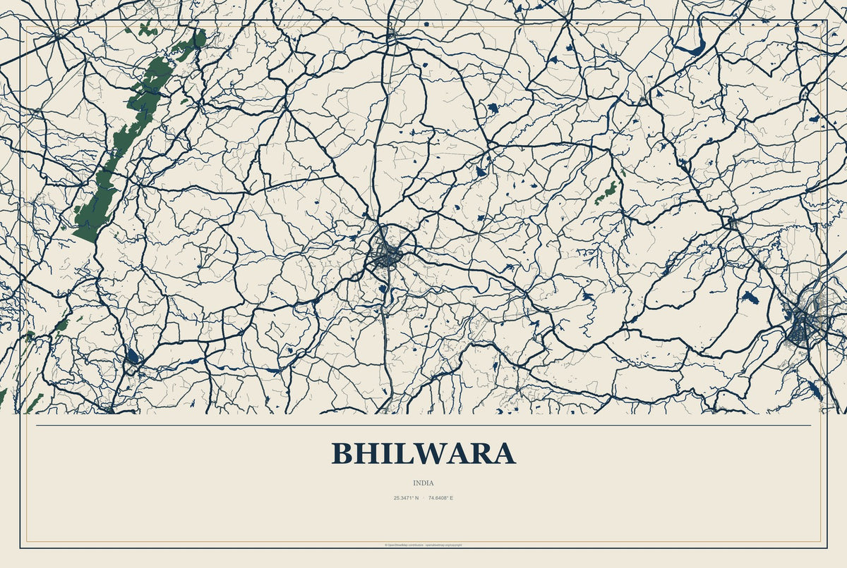 Bhilwara, India City Map Aluminum Sign in Coastal Cutout style