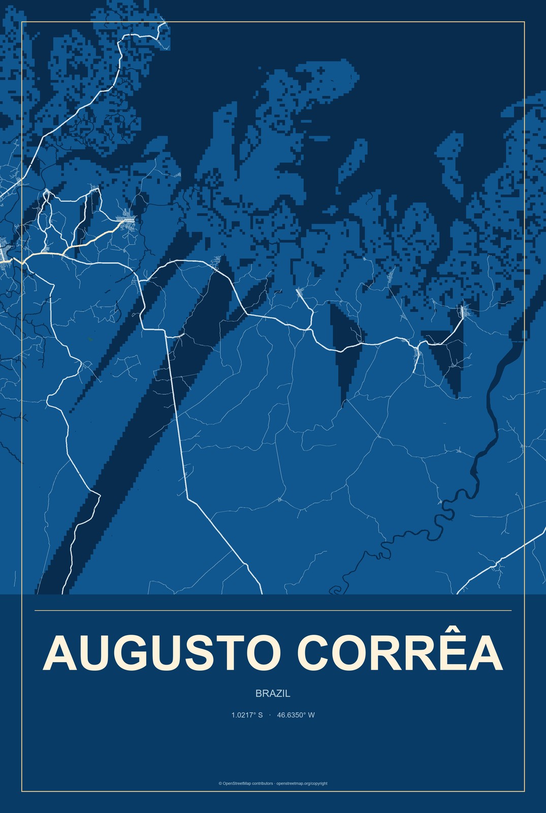 Augusto Corrêa, Brazil City Map Aluminum Sign in Harbor Cobalt style