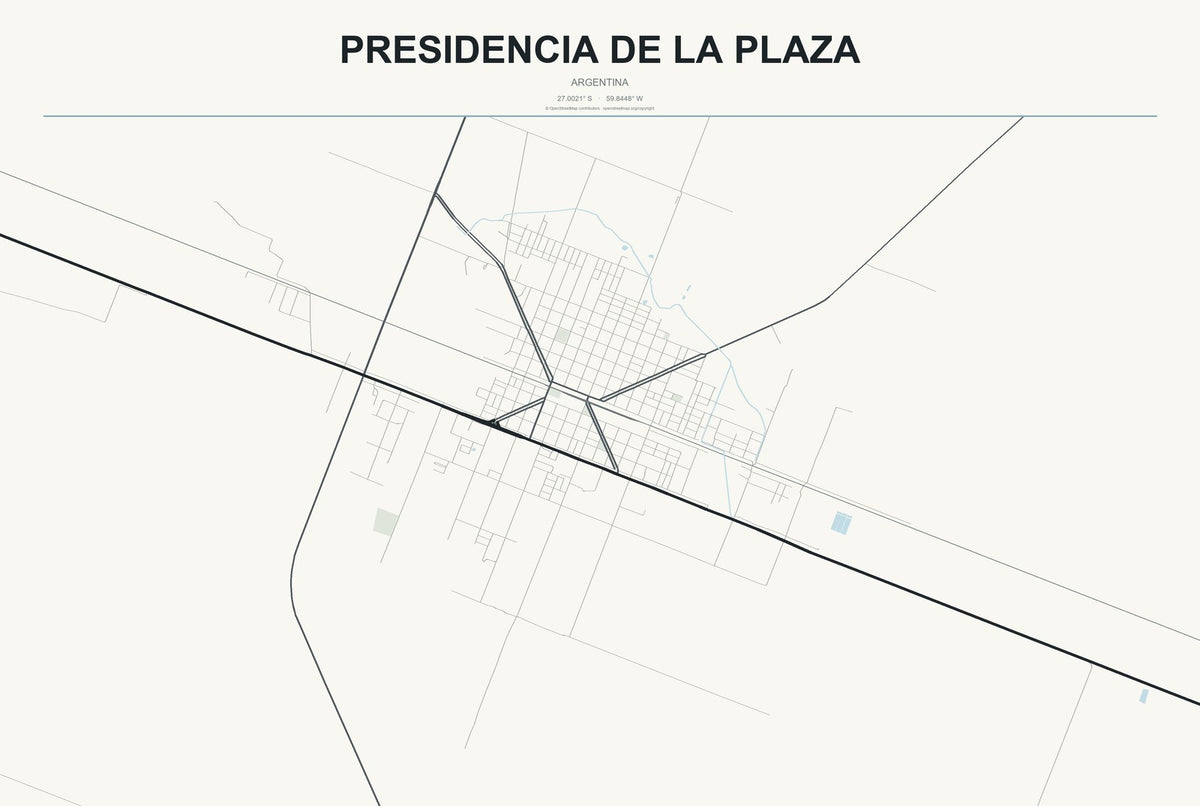Presidencia de la Plaza, Argentina City Map Aluminum Sign in Headline Atlas style