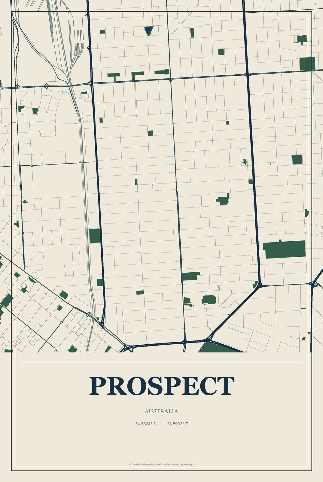 Prospect, Australia City Map Aluminum Sign in Coastal Cutout style