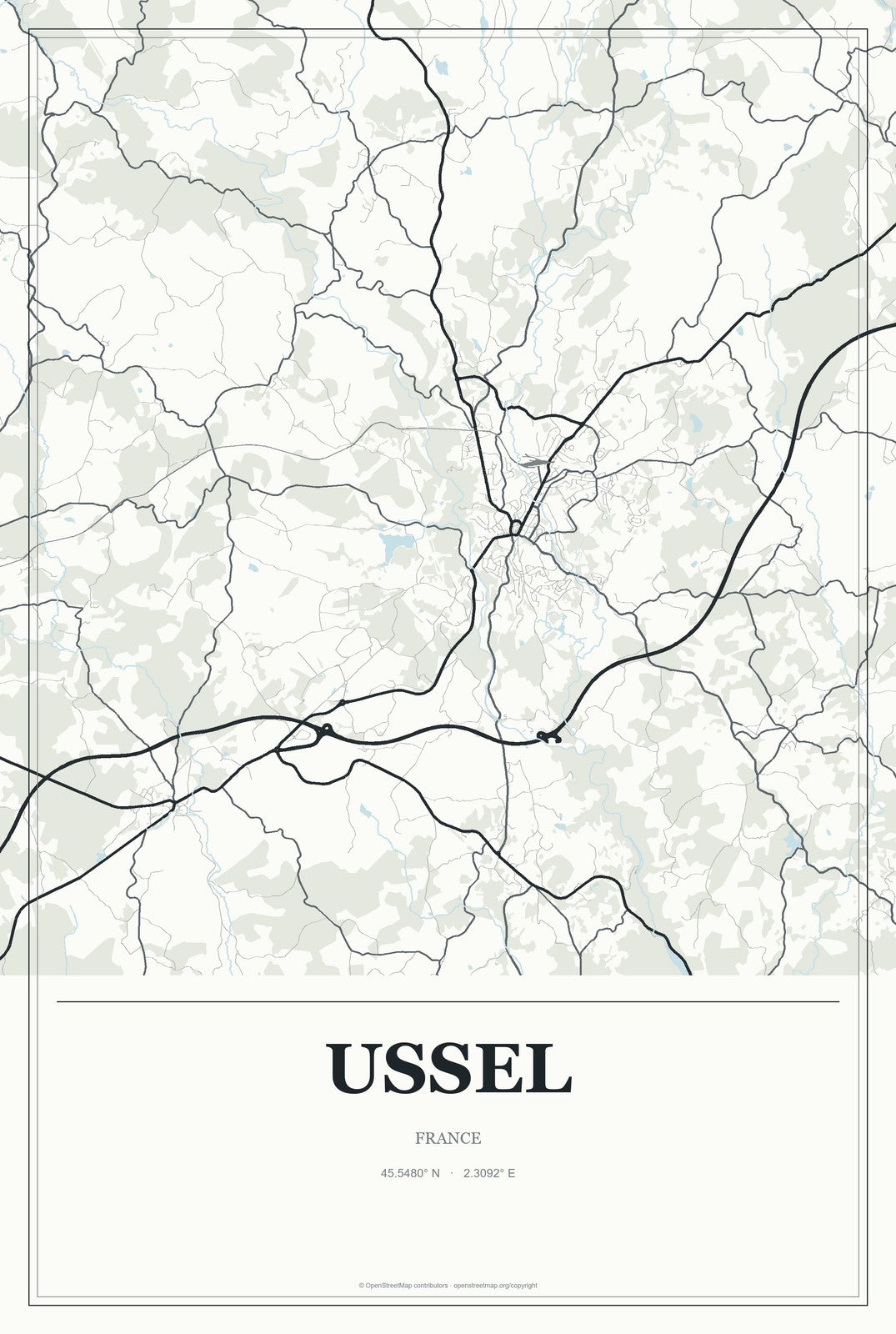 Ussel, France City Map Aluminum Sign in Gallery Air style