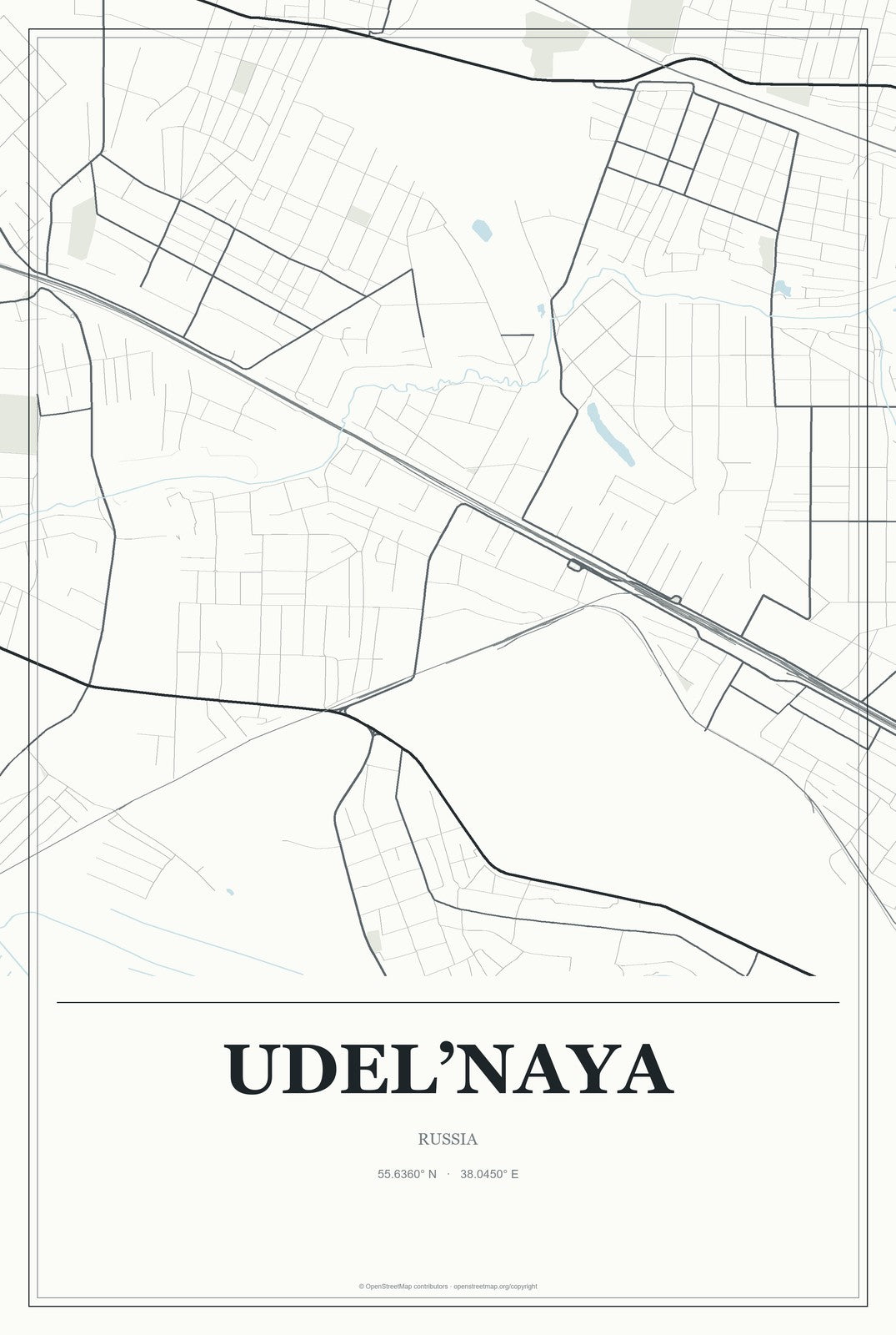 Udel’naya, Russia City Map Aluminum Sign in Gallery Air style