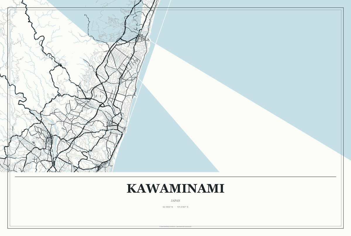 Kawaminami, Japan City Map Aluminum Sign in Gallery Air style