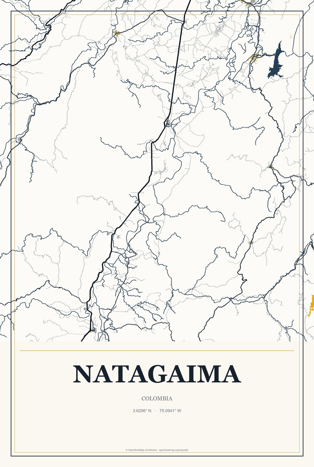 Natagaima, Colombia City Map Aluminum Sign in Citrine Modern style