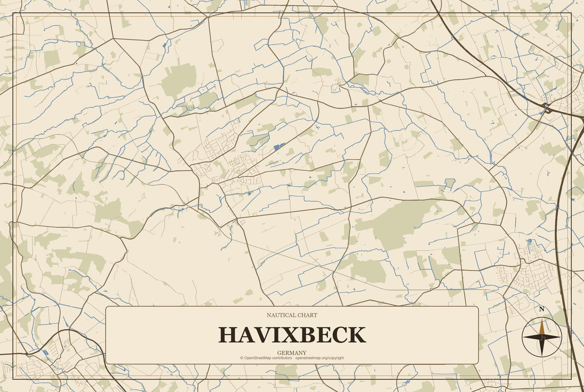 Havixbeck, Germany City Map Aluminum Sign in Heritage Nautical style