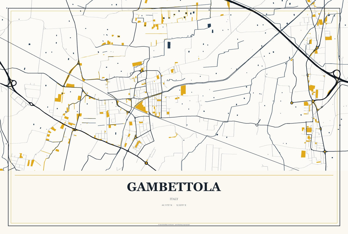Gambettola, Italy City Map Aluminum Sign in Citrine Modern style
