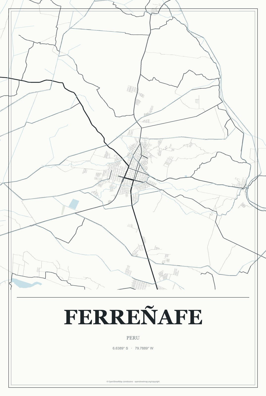 Ferreñafe, Peru City Map Aluminum Sign in Gallery Air style