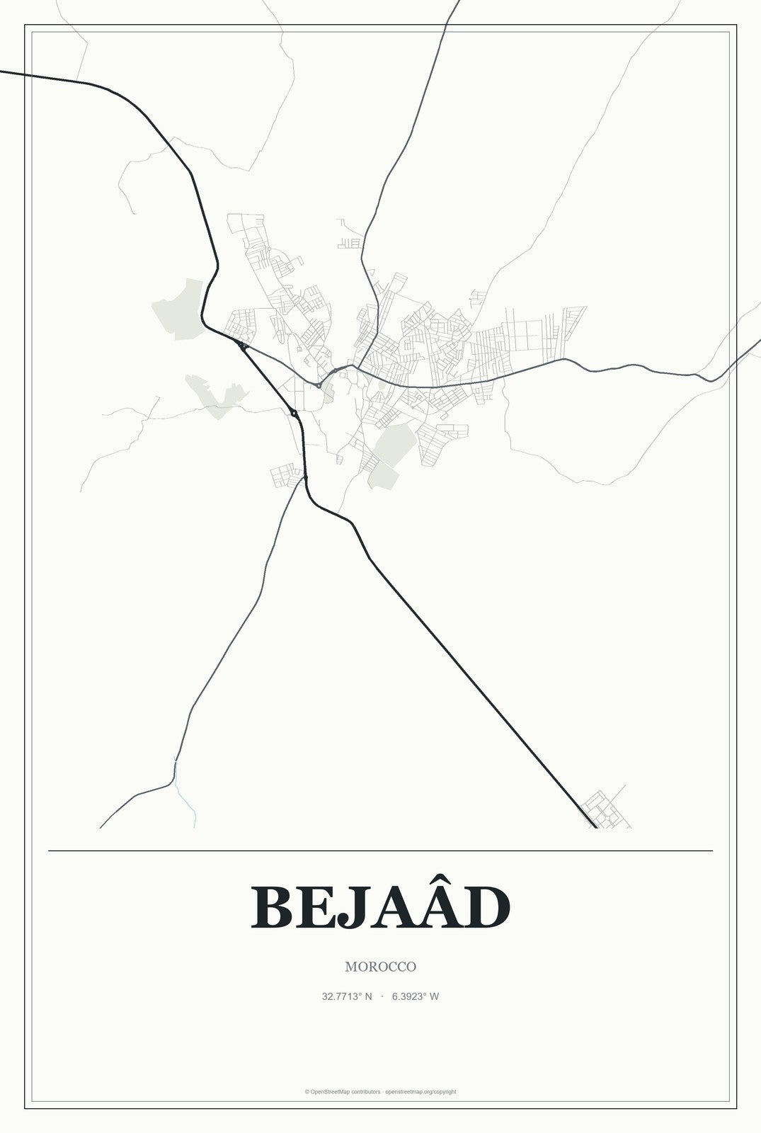 Bejaâd, Morocco City Map Aluminum Sign in Gallery Air style