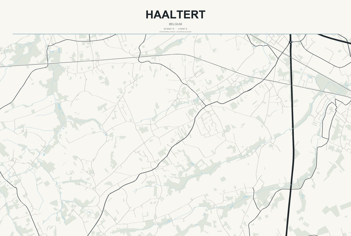 Haaltert, Belgium City Map Aluminum Sign in Headline Atlas style