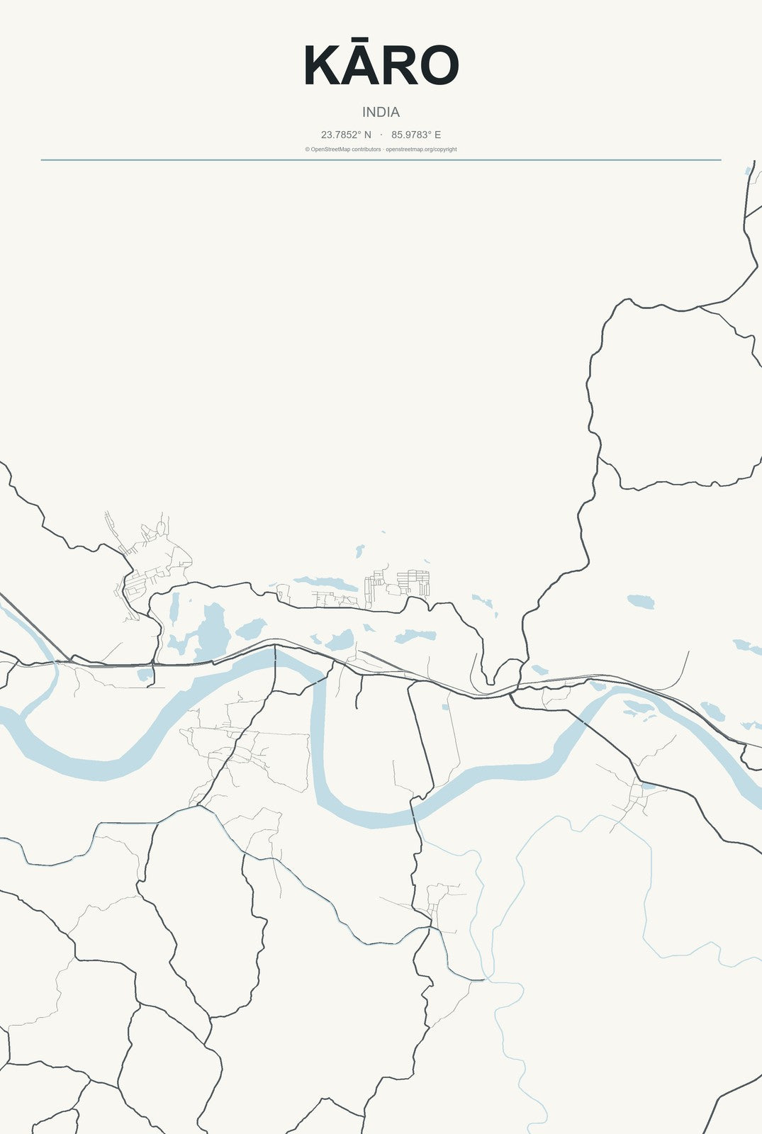 Kāro, India City Map Aluminum Sign in Headline Atlas style