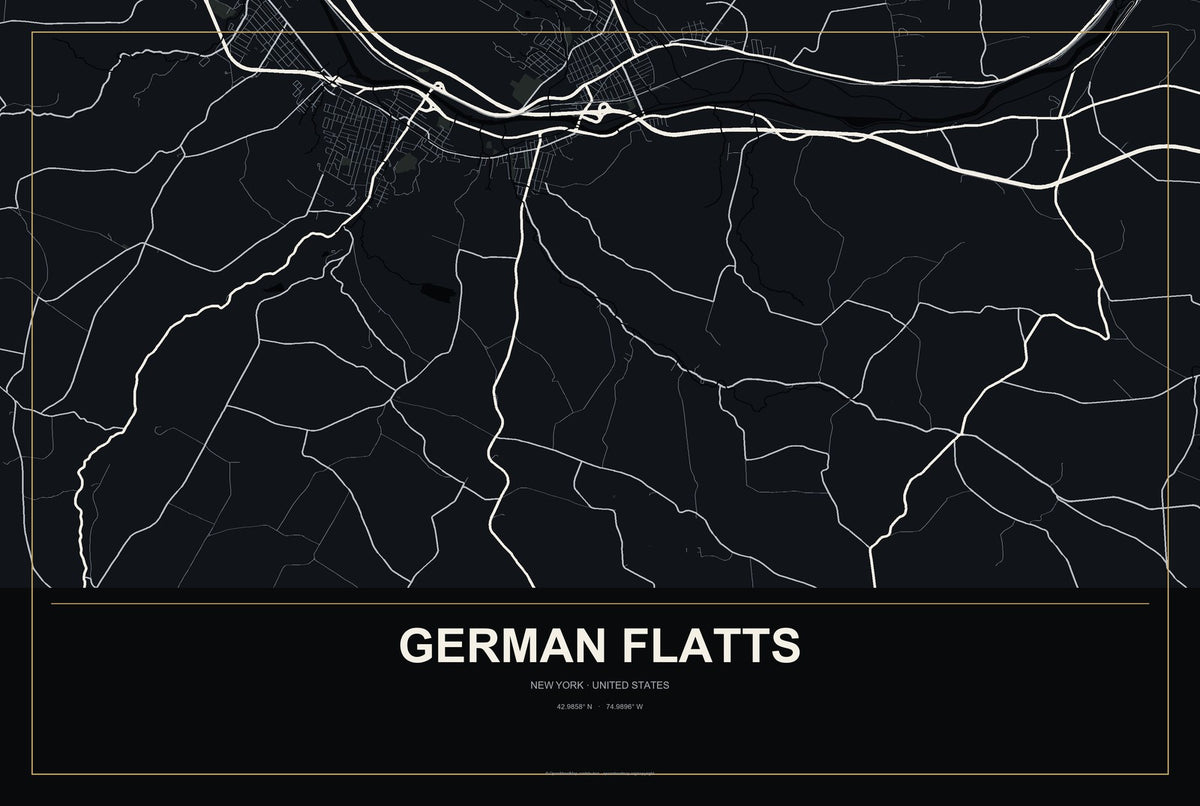 German Flatts, New York City Map Aluminum Sign in Metropolitan Noir style