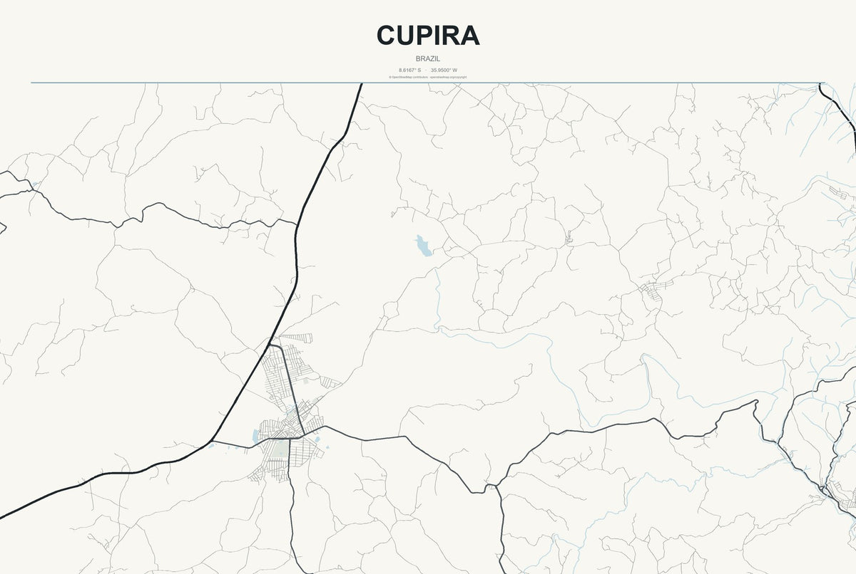 Cupira, Brazil City Map Aluminum Sign in Headline Atlas style