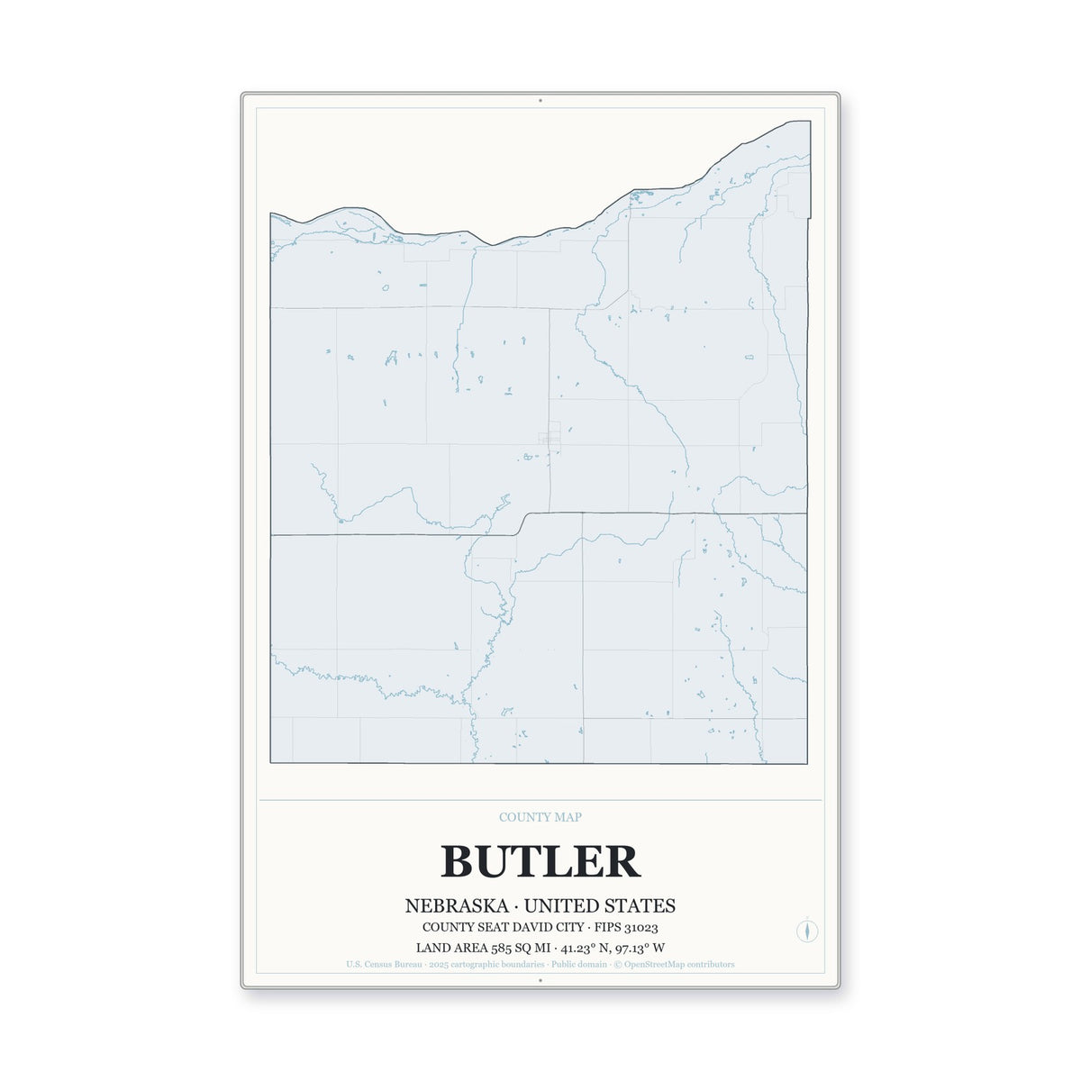 Butler County, Nebraska Map Aluminum Sign in Gallery Air style