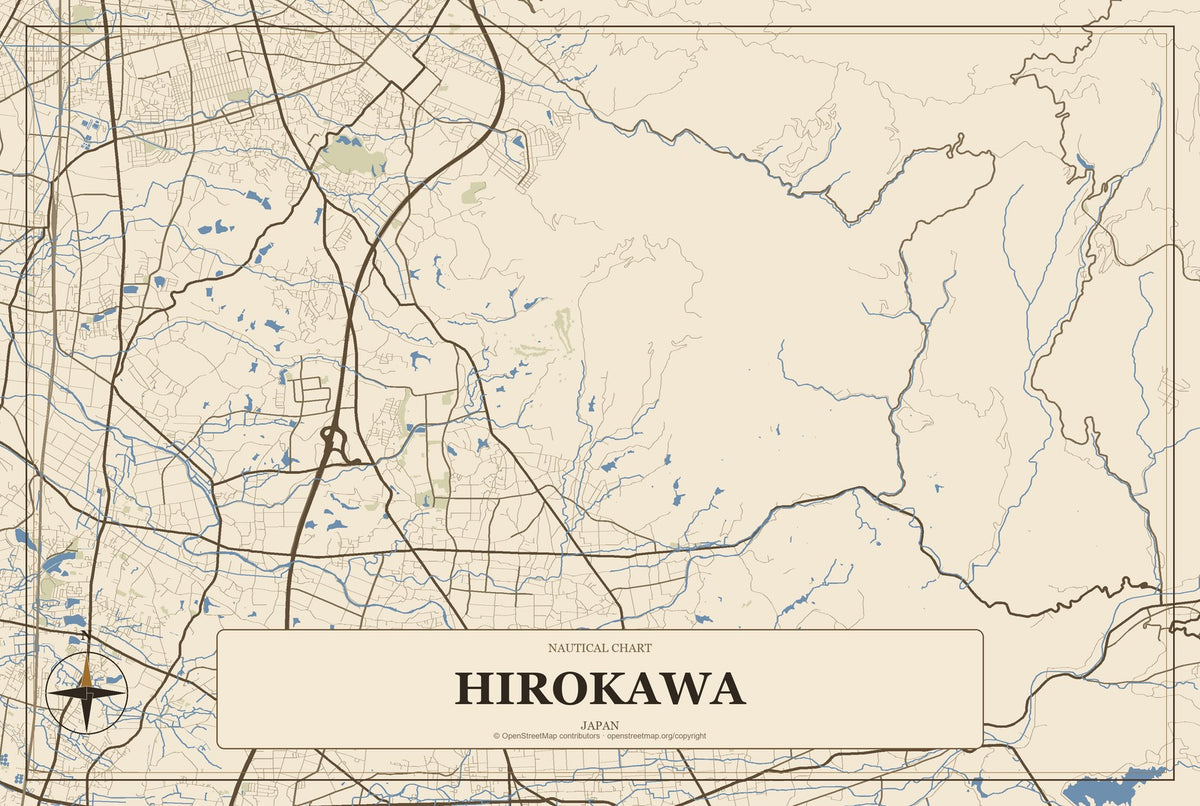 Hirokawa, Japan City Map Aluminum Sign in Heritage Nautical style