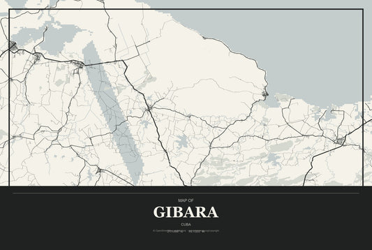 Gibara, Cuba City Map Aluminum Sign in Museum Plaque style