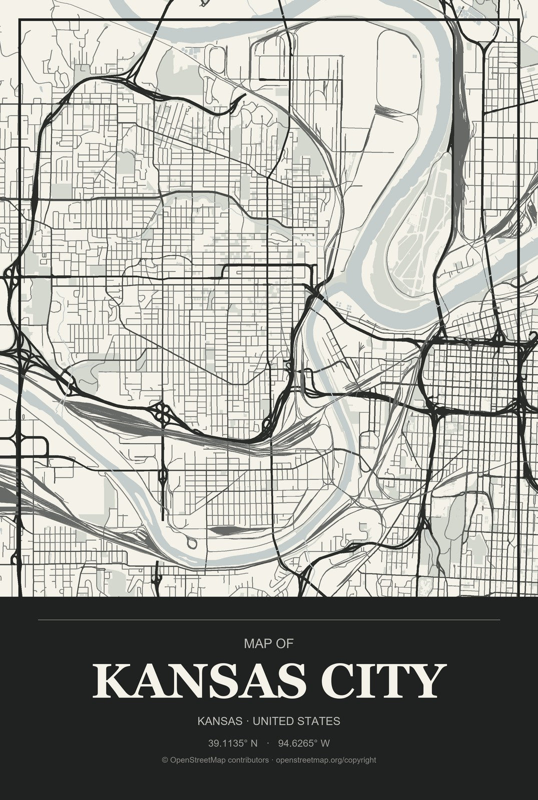 Kansas City, Kansas City Map Aluminum Sign in Museum Plaque style