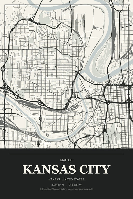 Kansas City, Kansas City Map Aluminum Sign in Museum Plaque style
