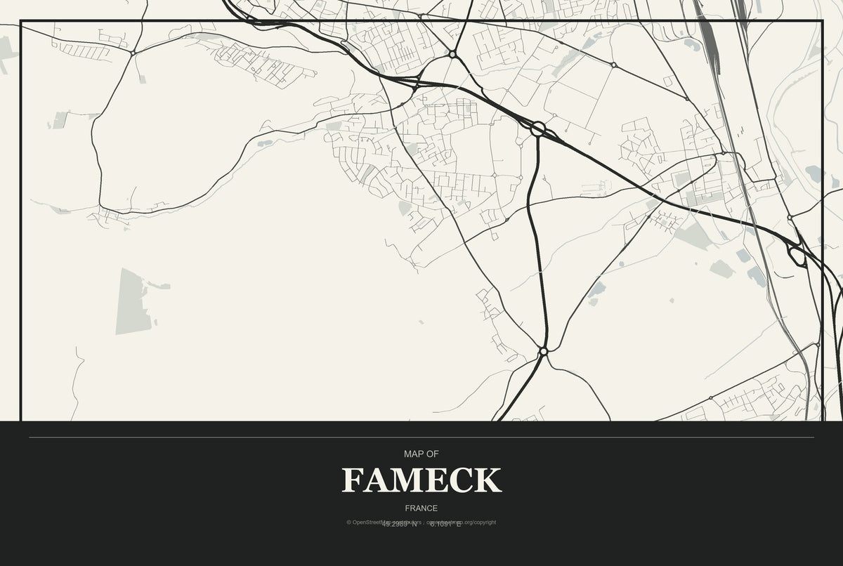 Fameck, France City Map Aluminum Sign in Museum Plaque style