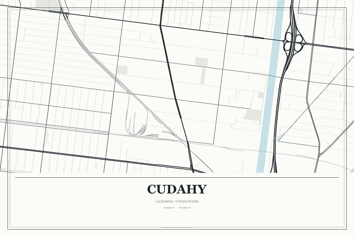 Cudahy, California City Map Aluminum Sign in Gallery Air style