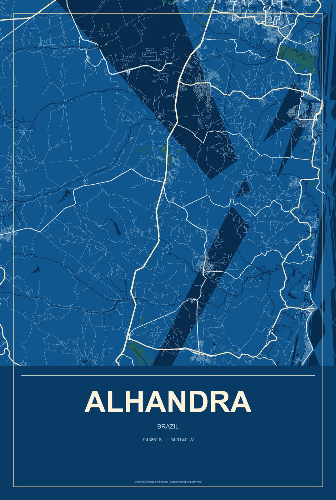 Alhandra, Brazil City Map Aluminum Sign in Harbor Cobalt style