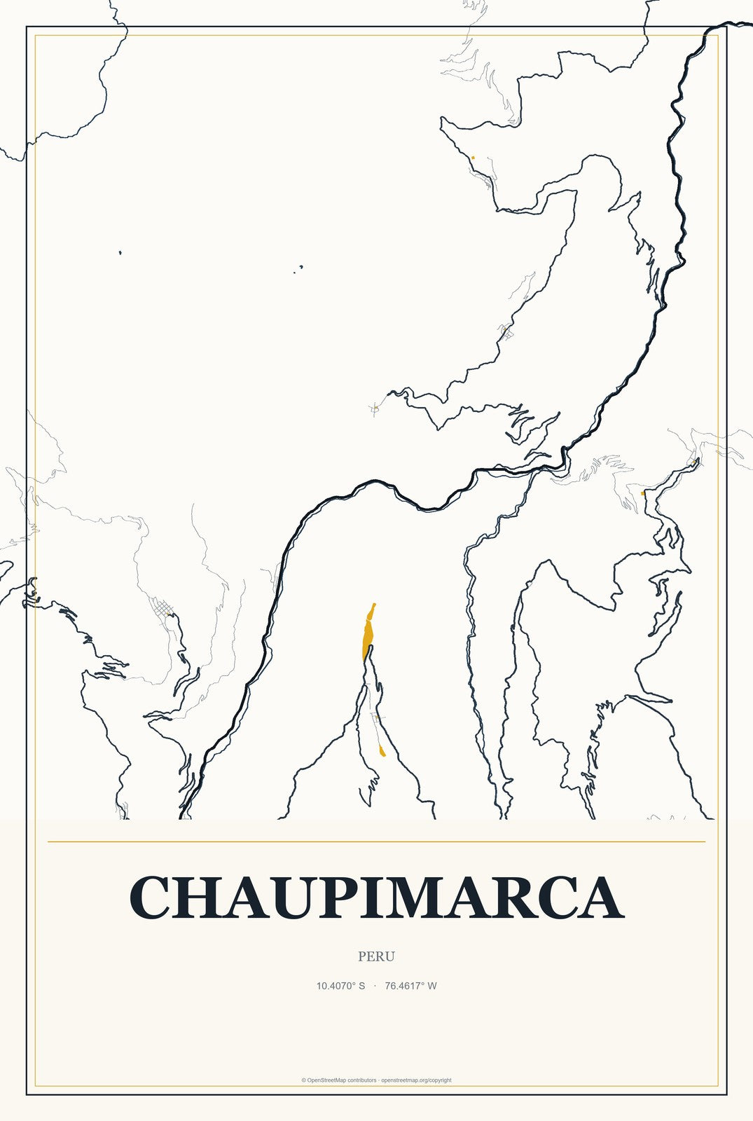 Chaupimarca, Peru City Map Aluminum Sign in Citrine Modern style