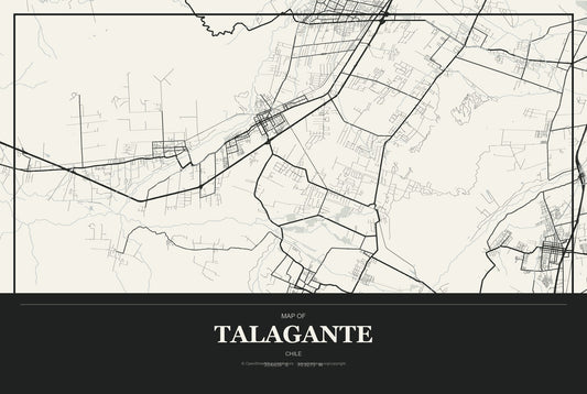 Talagante, Chile City Map Aluminum Sign in Museum Plaque style