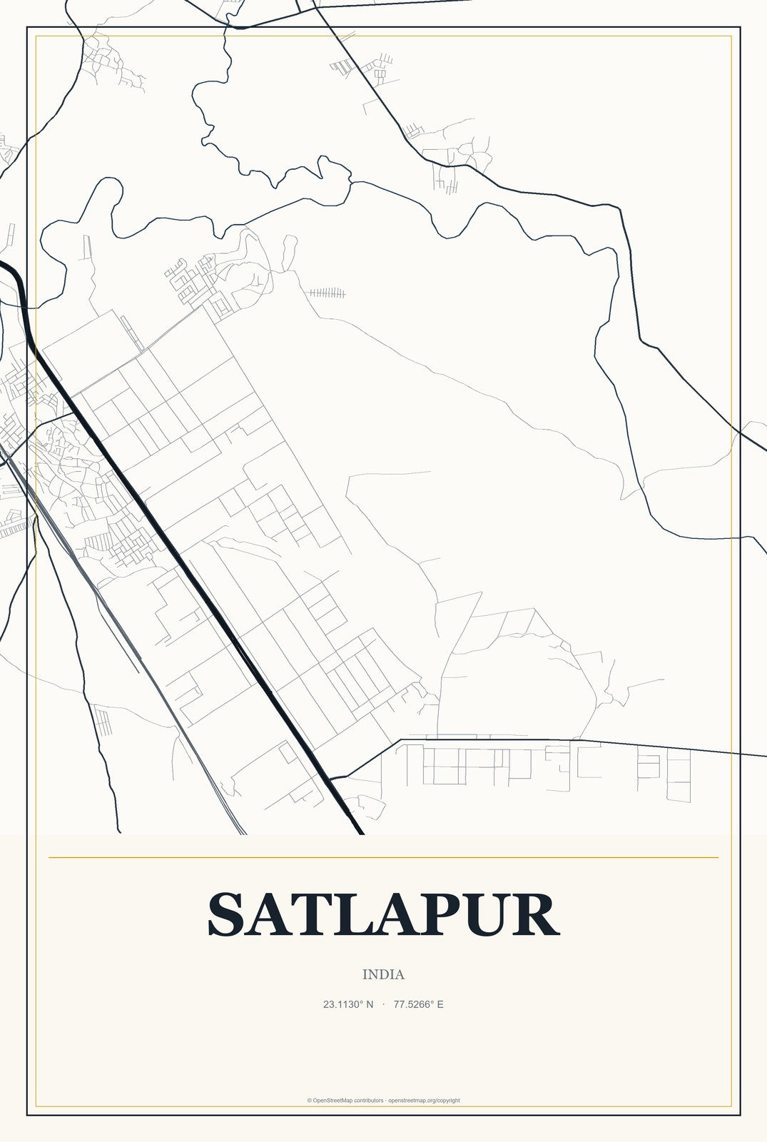 Satlapur, India City Map Aluminum Sign in Citrine Modern style