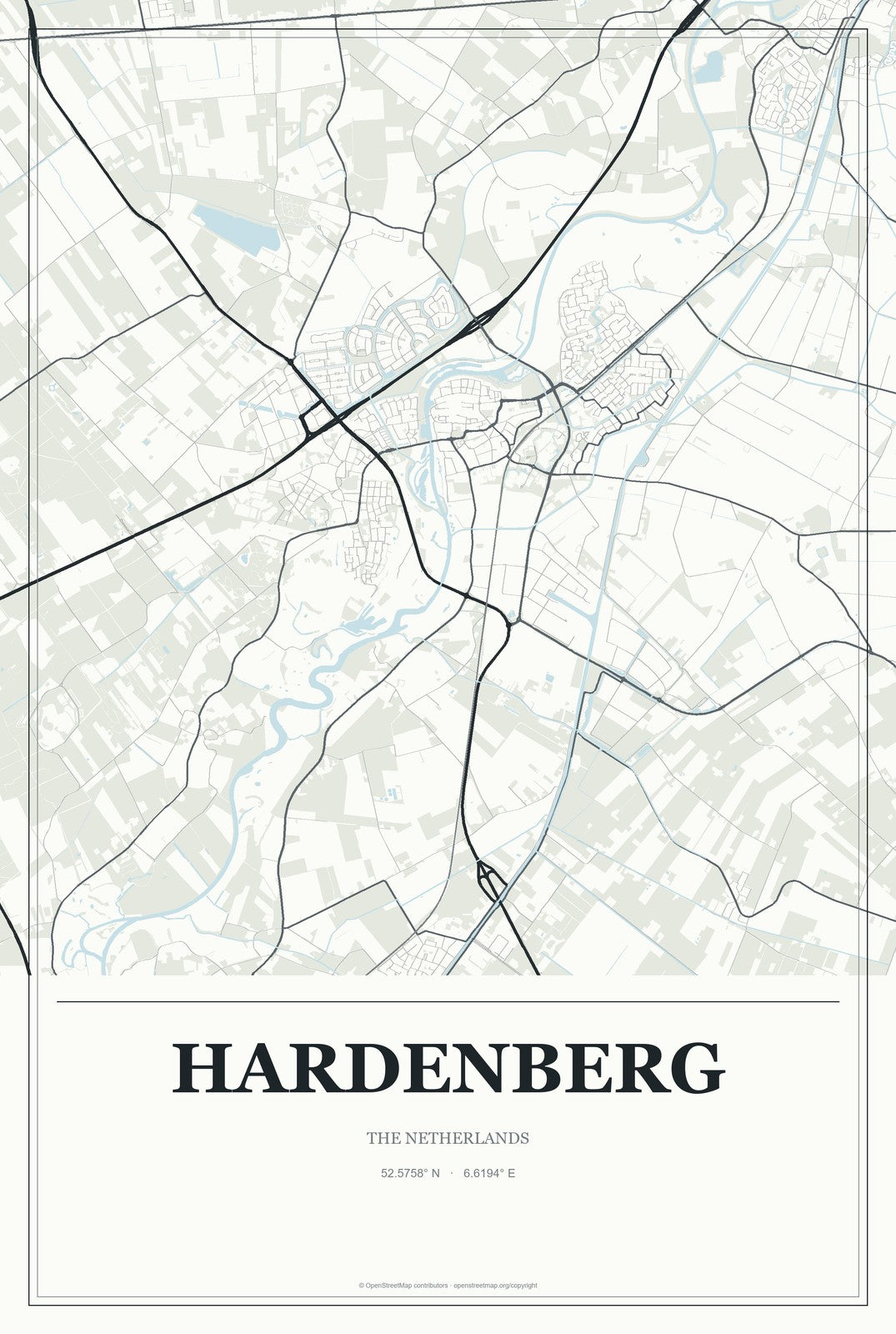Hardenberg, The Netherlands City Map Aluminum Sign in Gallery Air style