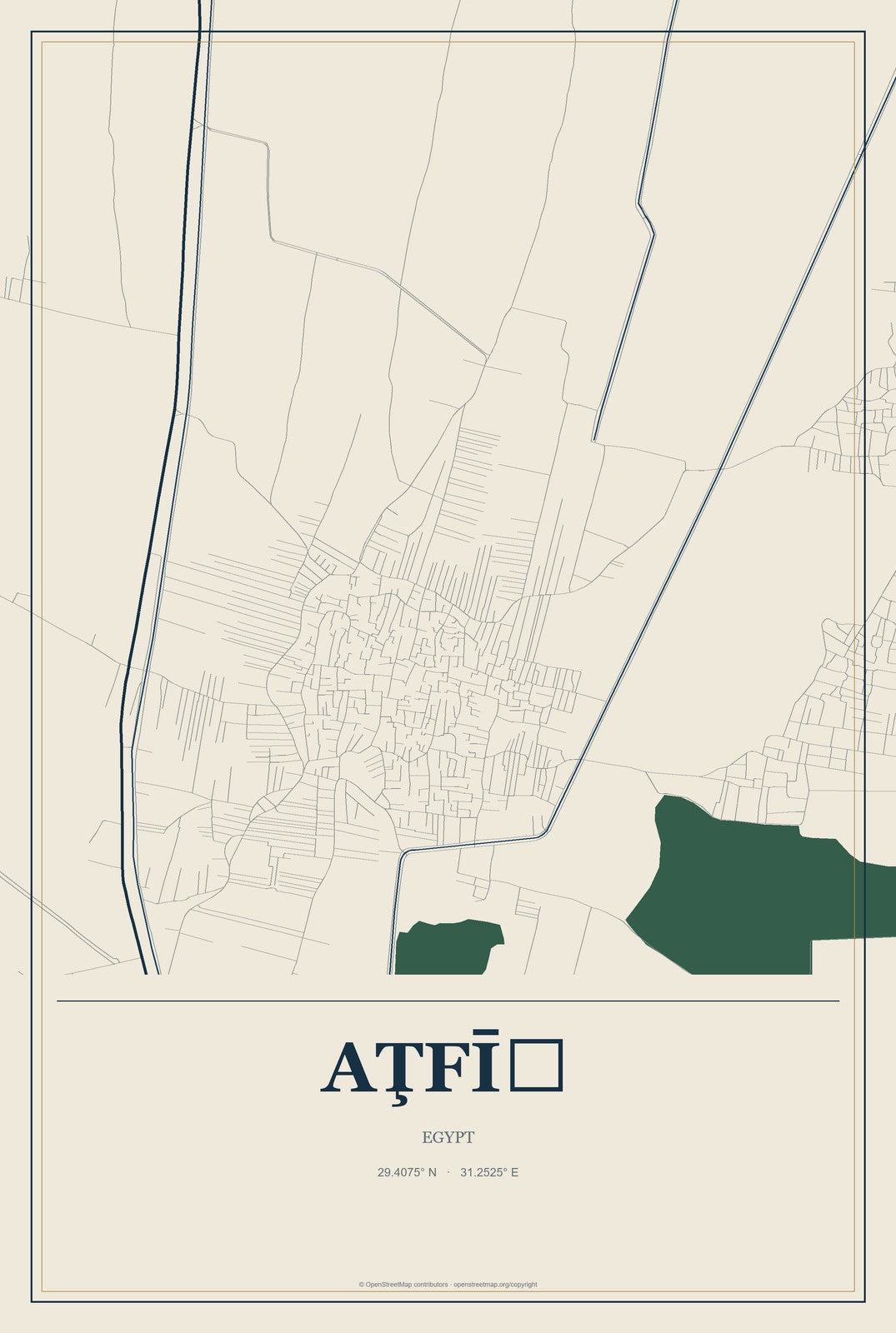 Aţfīḩ, Egypt City Map Aluminum Sign in Coastal Cutout style