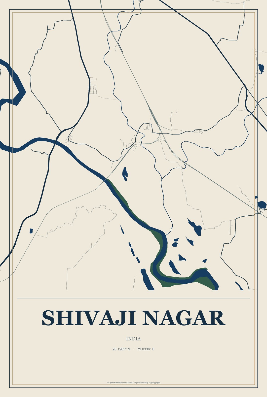 Shivaji Nagar, India City Map Aluminum Sign in Coastal Cutout style