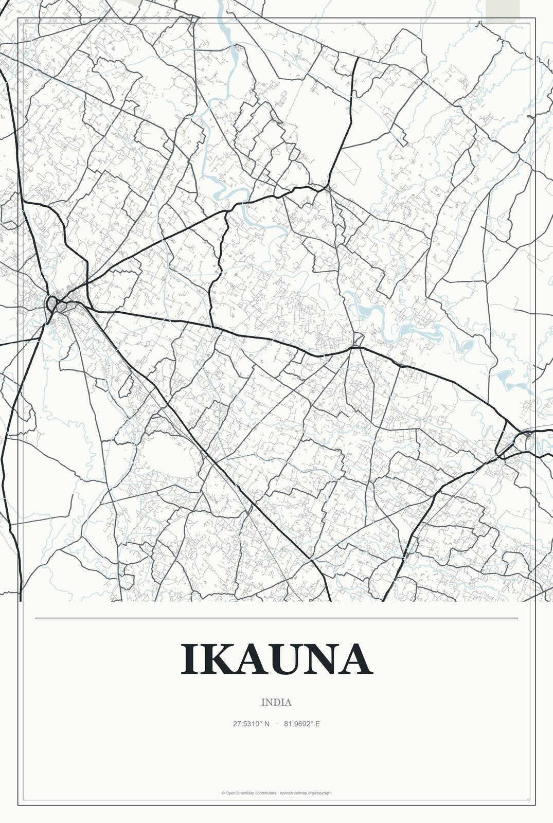 Ikauna, India City Map Aluminum Sign in Gallery Air style