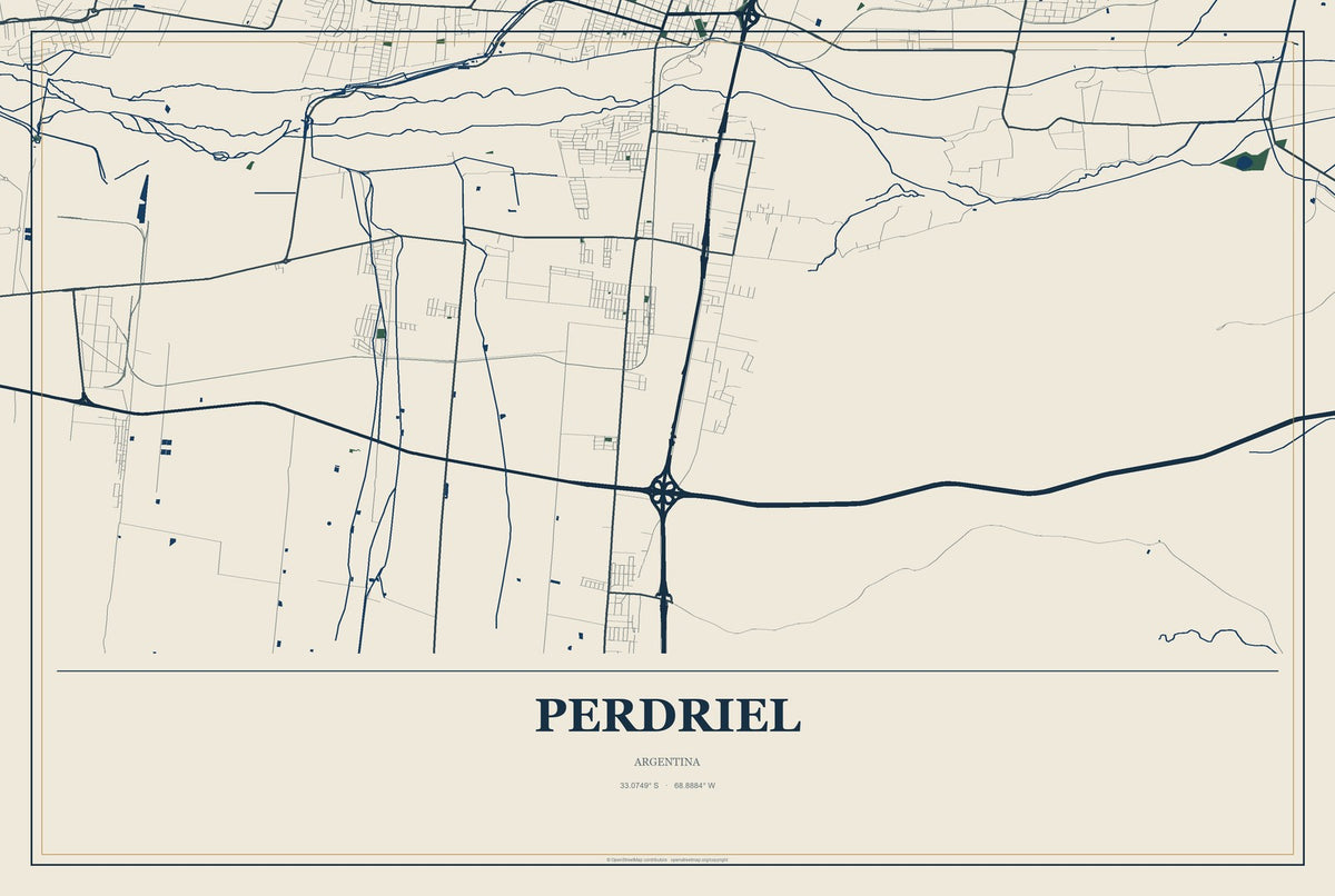 Perdriel, Argentina City Map Aluminum Sign in Coastal Cutout style