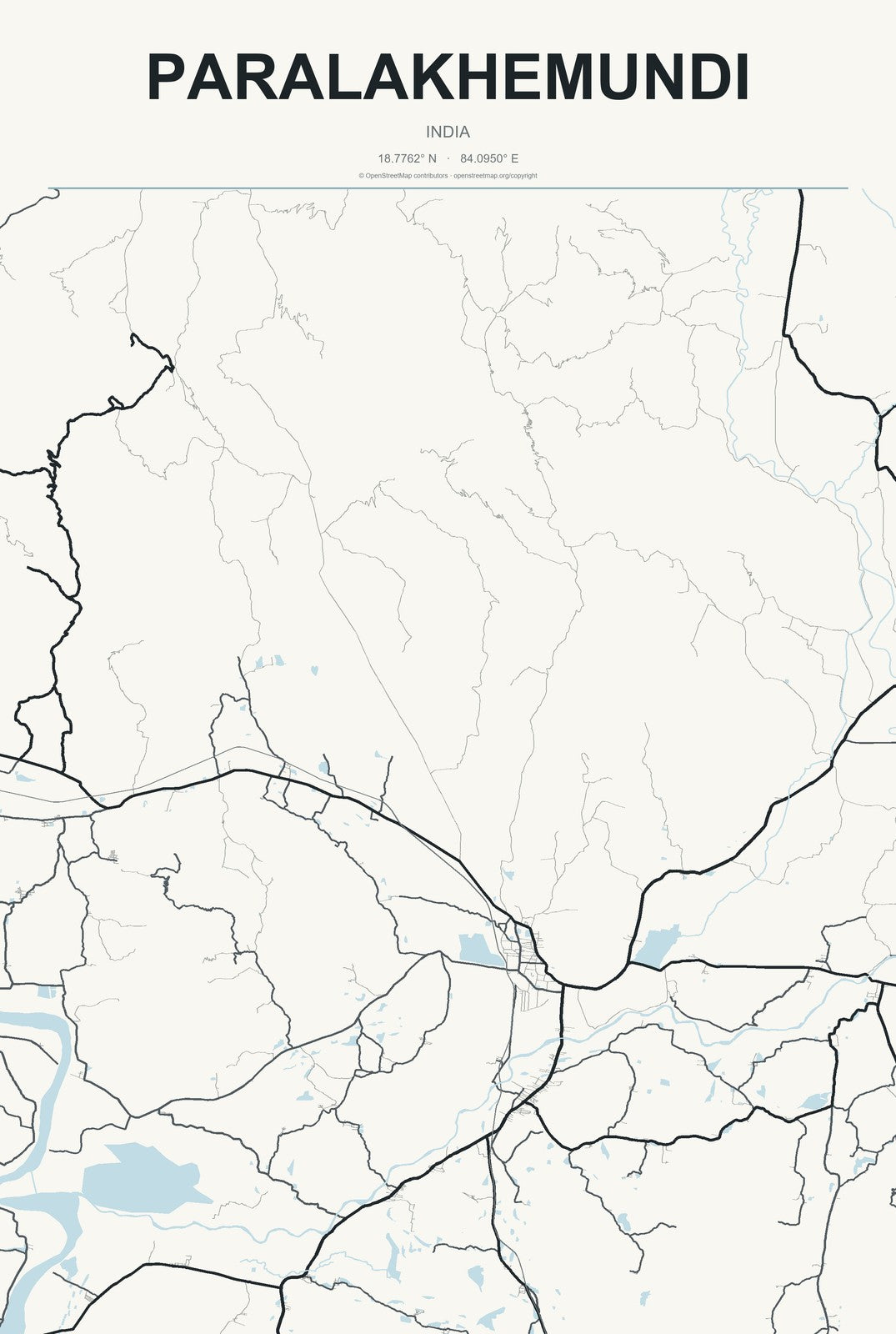 Paralakhemundi, India City Map Aluminum Sign in Headline Atlas style