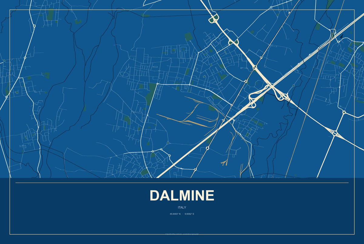 Dalmine, Italy City Map Aluminum Sign in Harbor Cobalt style