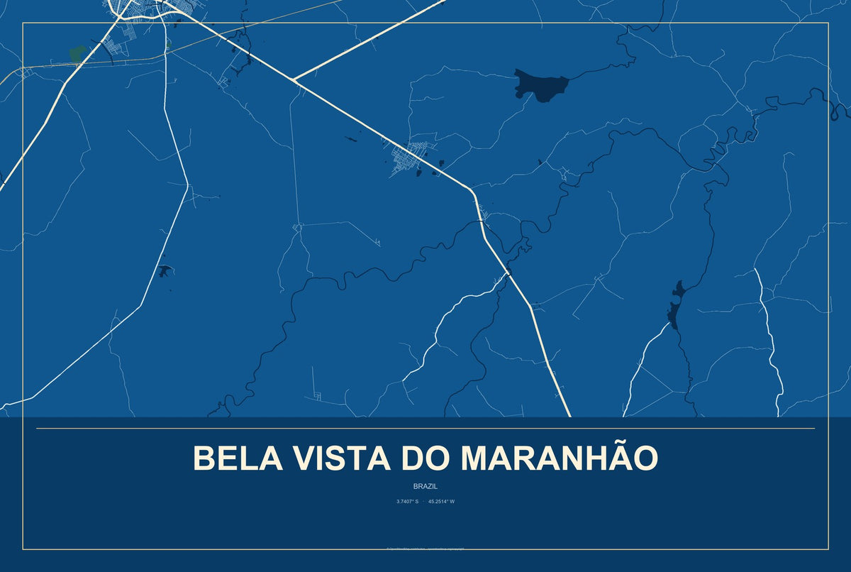 Bela Vista do Maranhão, Brazil City Map Aluminum Sign in Harbor Cobalt style