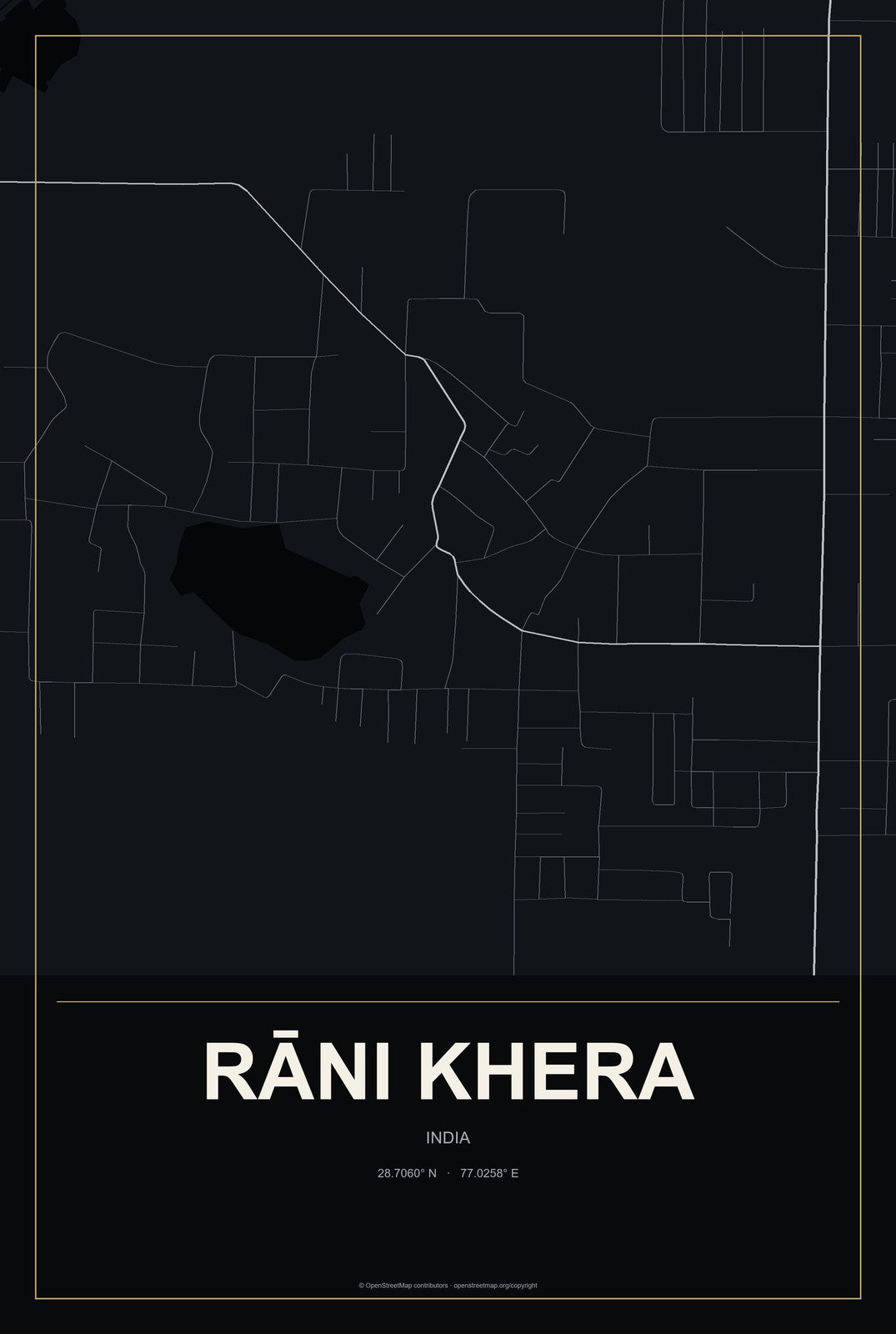 Rāni Khera, India City Map Aluminum Sign in Metropolitan Noir style