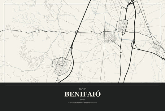 Benifaió, Spain City Map Aluminum Sign in Museum Plaque style