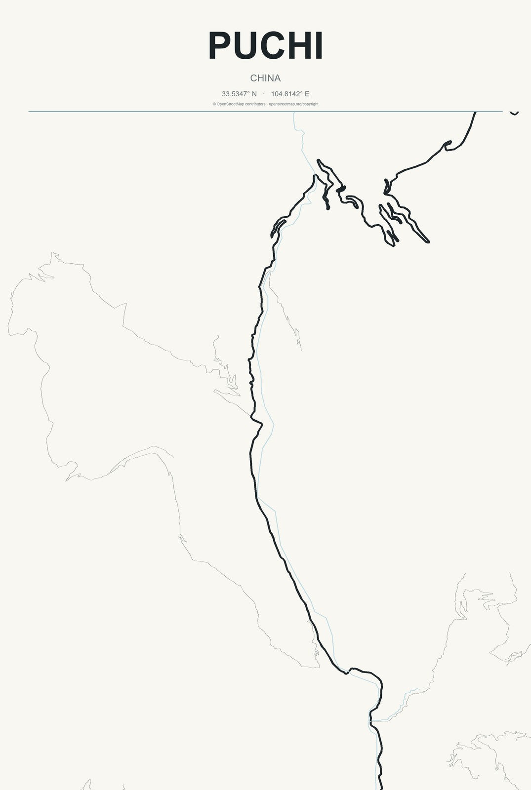 Puchi, China City Map Aluminum Sign in Headline Atlas style
