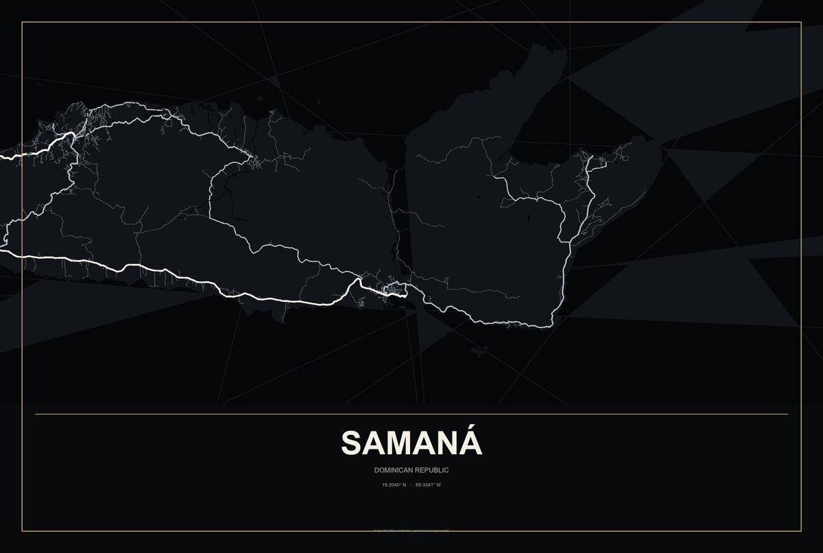 Samaná, Dominican Republic City Map Aluminum Sign in Metropolitan Noir style